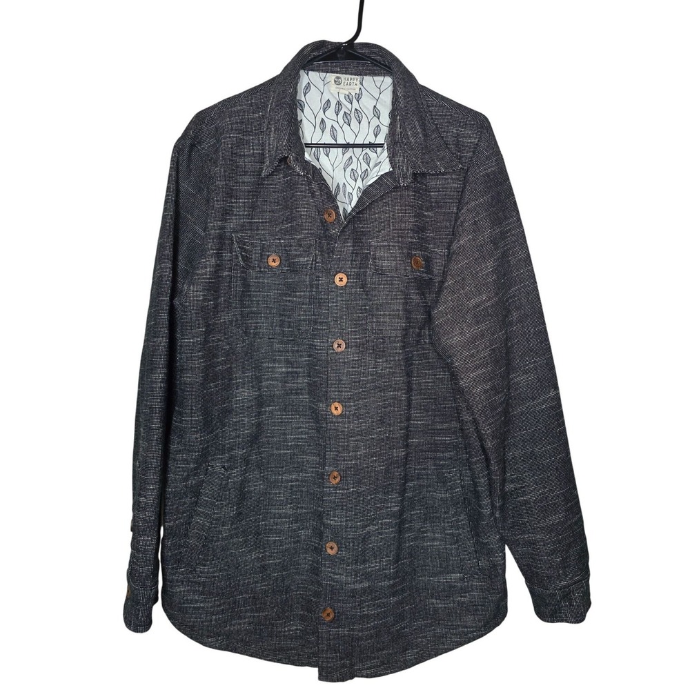 Happy Earth Basalt‎ Shirt Jacket Black Lined Tweed Organic Cotton Women's XL